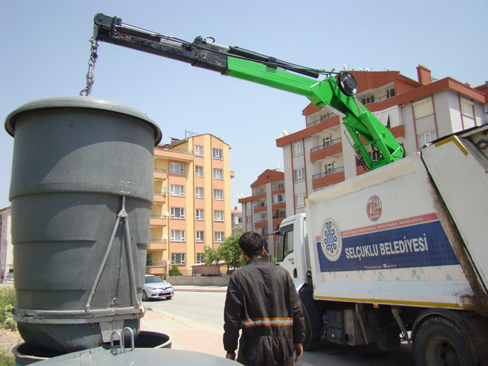 HYDROSEL belediye çöp konteyneri boşaltma vinci,çöp araçlarının üzerine monte edilen